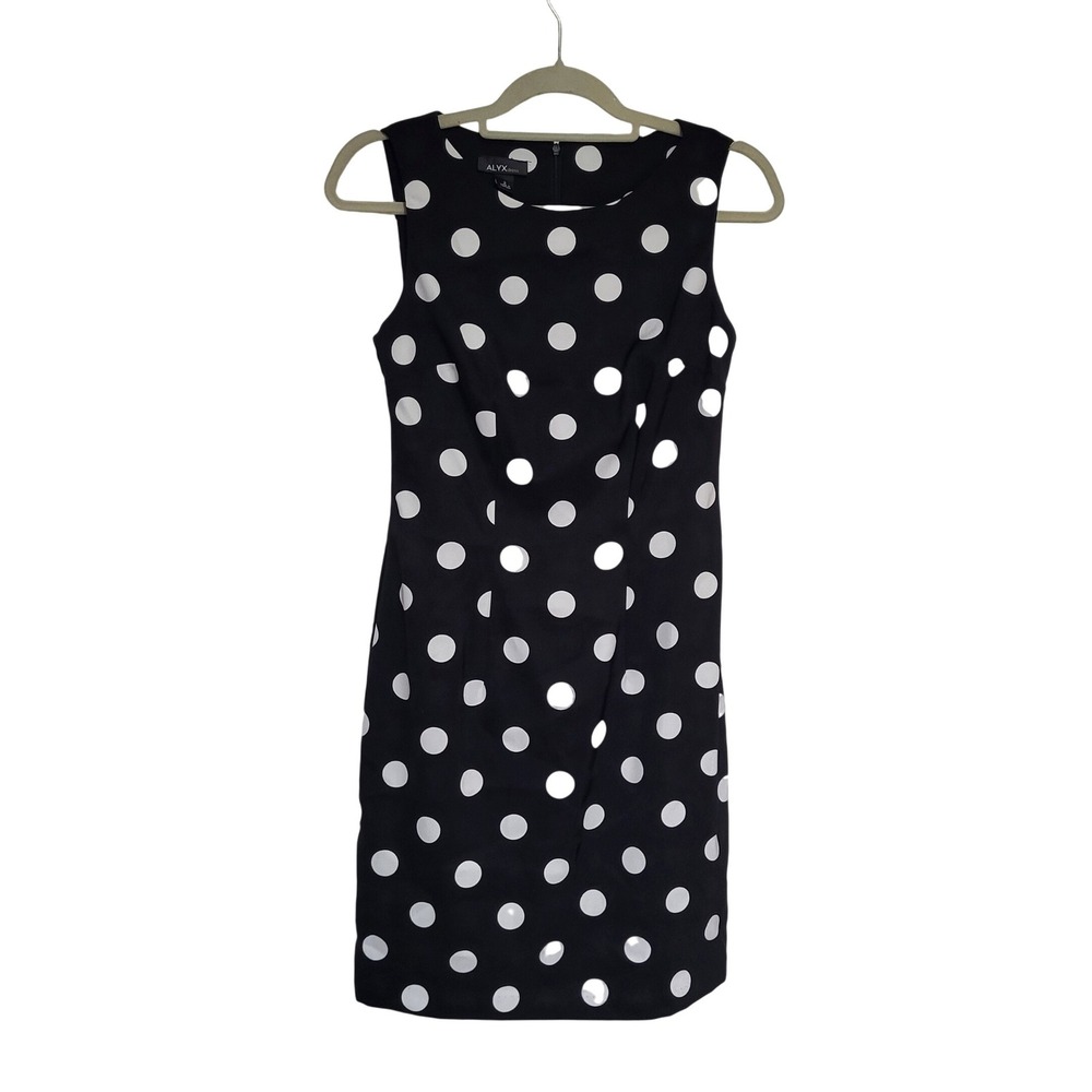 Alyx Polkadot Dress Size 2 Womens Black Polka Dot Sleeveless Scoop Neck Career